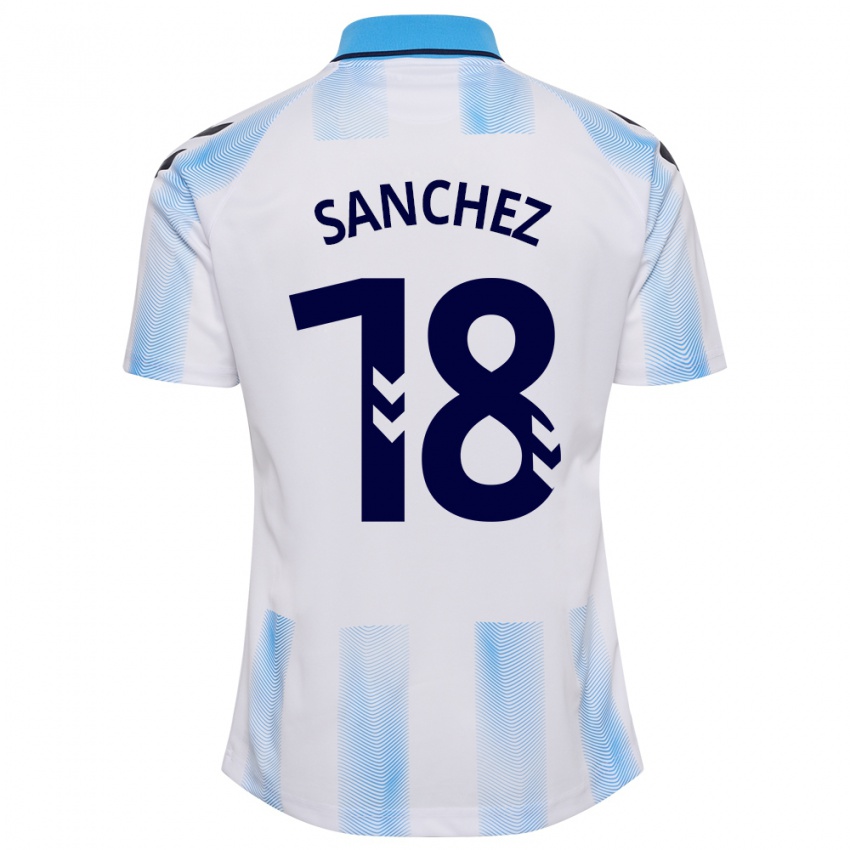 Niño Camiseta Dani Sánchez #18 Blanco Azul 1ª Equipación 2023/24 La Camisa