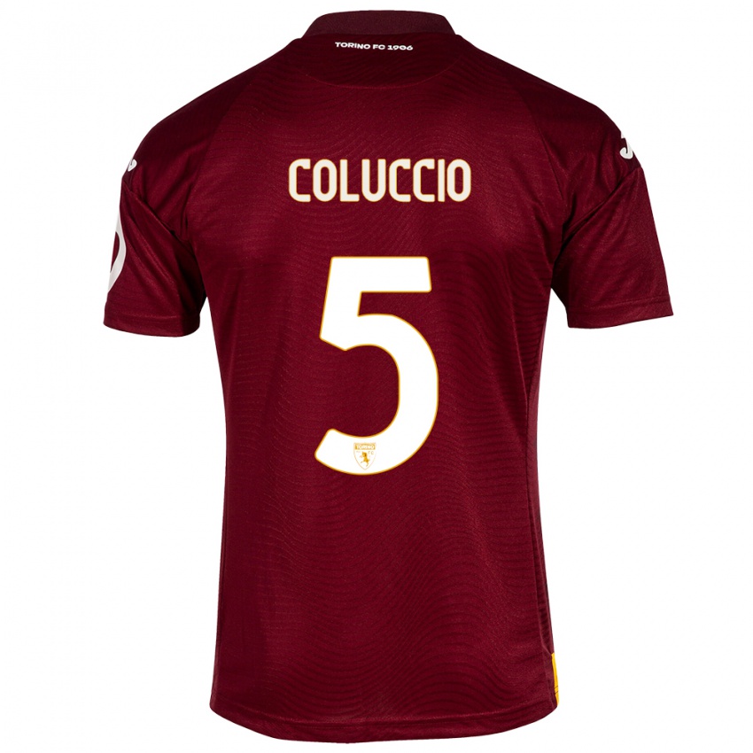Niño Camiseta Francesca Coluccio #5 Rojo Oscuro 1ª Equipación 2023/24 La Camisa