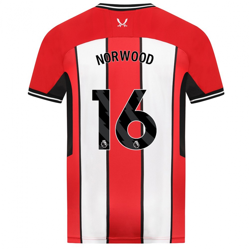 Niño Camiseta Oliver Norwood #16 Rojo 1ª Equipación 2023/24 La Camisa
