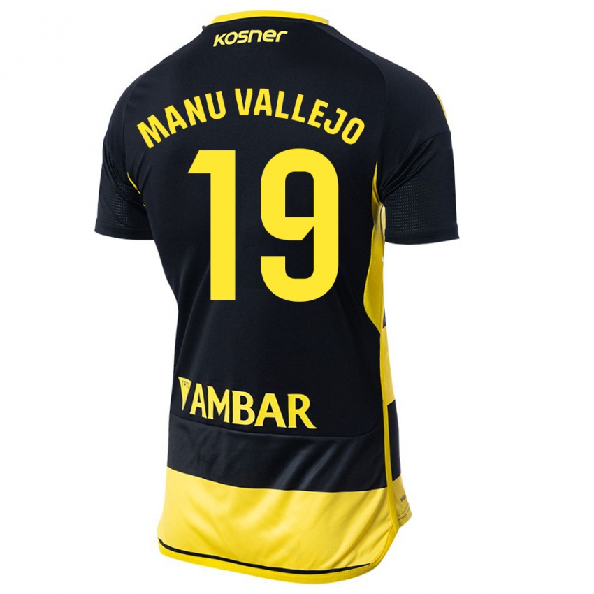 Niño Camiseta Manu Vallejo #19 Negro Amarillo 2ª Equipación 2023/24 La Camisa