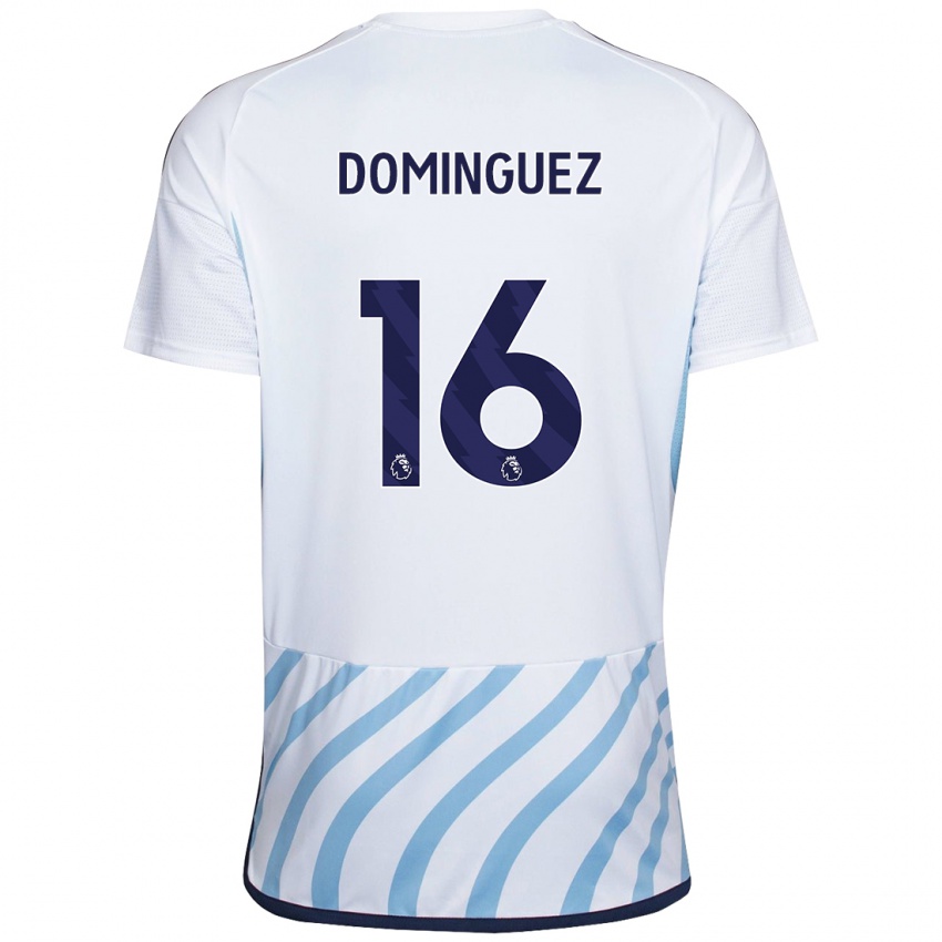 Niño Camiseta Nicolás Domínguez #16 Blanco Azul 2ª Equipación 2023/24 La Camisa