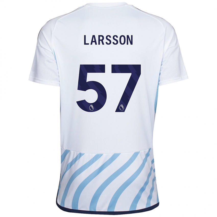 Niño Camiseta Julian Larsson #57 Blanco Azul 2ª Equipación 2023/24 La Camisa