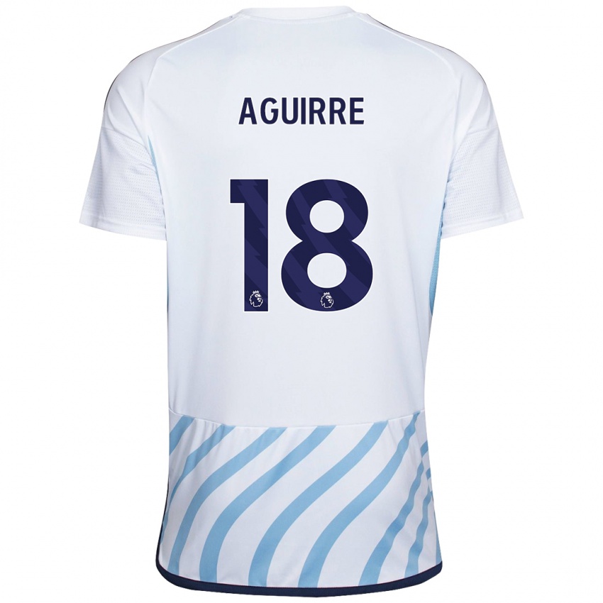 Niño Camiseta Aja Aguirre #18 Blanco Azul 2ª Equipación 2023/24 La Camisa