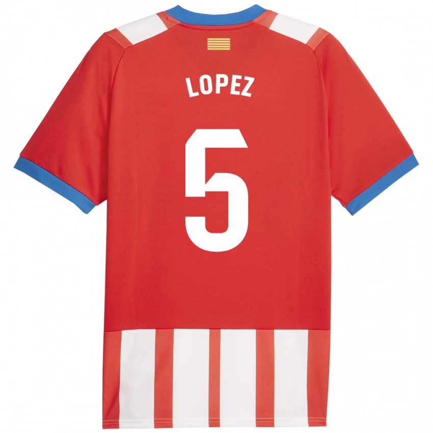 Hombre Camiseta David López #5 Rojo Blanco 1ª Equipación 2023/24 La Camisa