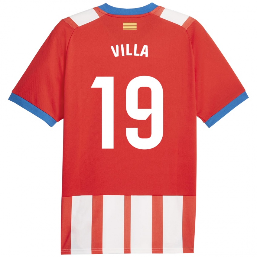 Hombre Camiseta Toni Villa #19 Rojo Blanco 1ª Equipación 2023/24 La Camisa