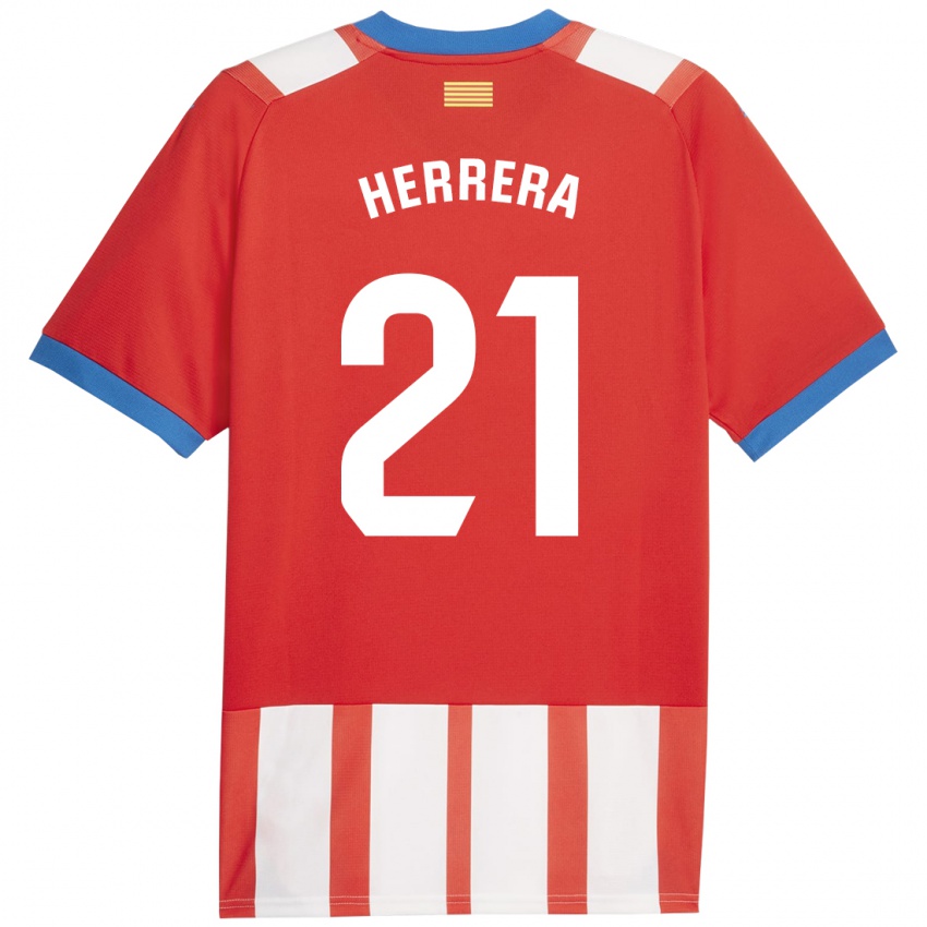 Hombre Camiseta Yangel Herrera #21 Rojo Blanco 1ª Equipación 2023/24 La Camisa