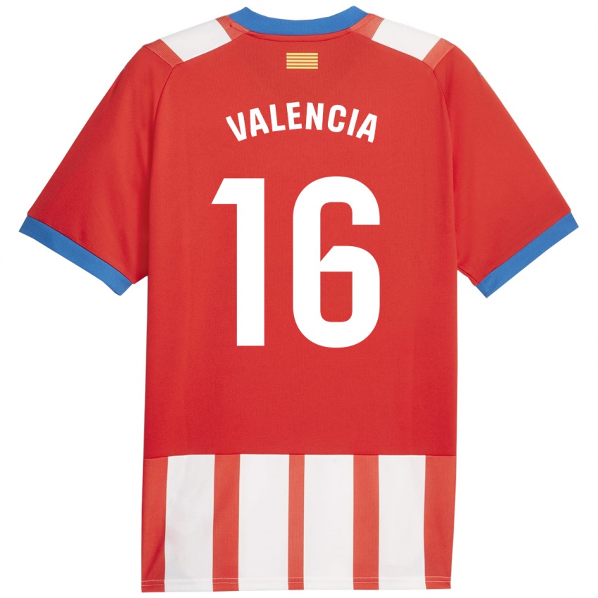 Hombre Camiseta Carla Valencia #16 Rojo Blanco 1ª Equipación 2023/24 La Camisa