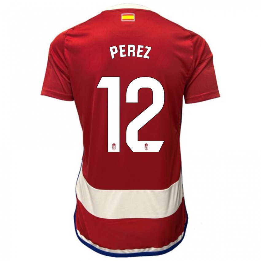 Hombre Camiseta Alba Pérez #12 Rojo 1ª Equipación 2023/24 La Camisa