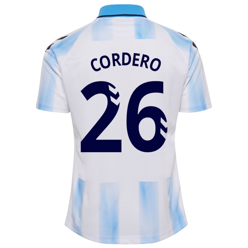 Hombre Camiseta Antonio Cordero #26 Blanco Azul 1ª Equipación 2023/24 La Camisa