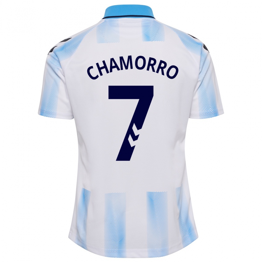 Hombre Camiseta Alexis Chamorro #7 Blanco Azul 1ª Equipación 2023/24 La Camisa