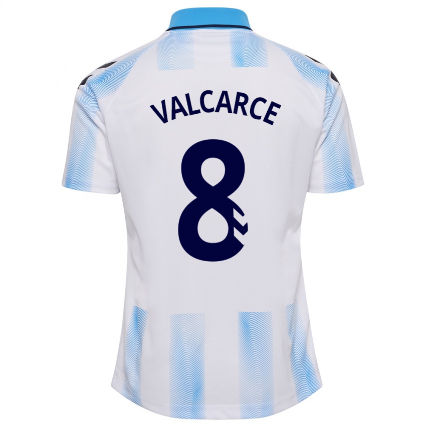 Hombre Camiseta Alejandro Valcarce #8 Blanco Azul 1ª Equipación 2023/24 La Camisa