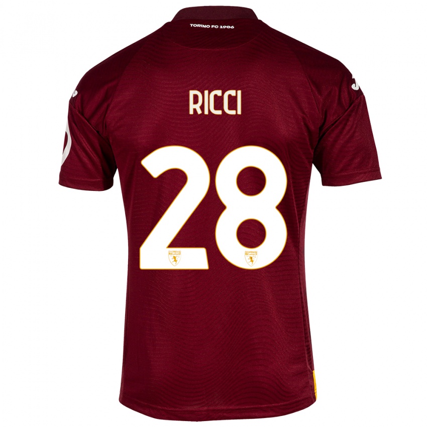 Hombre Camiseta Samuele Ricci #28 Rojo Oscuro 1ª Equipación 2023/24 La Camisa