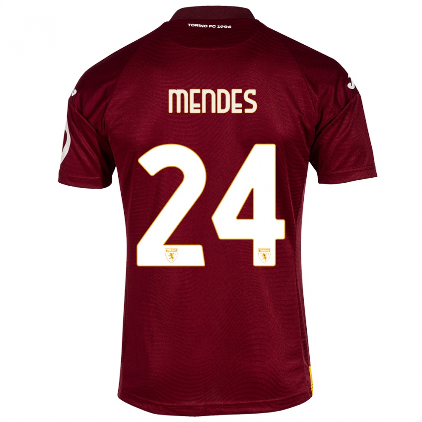 Hombre Camiseta Rodrigo Mendes #24 Rojo Oscuro 1ª Equipación 2023/24 La Camisa