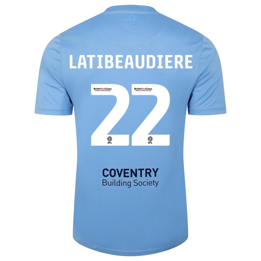 Hombre Camiseta Joel Latibeaudiere #22 Cielo Azul 1ª Equipación 2023/24 La Camisa