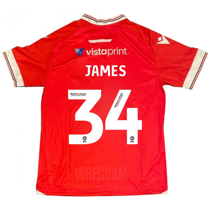Hombre Camiseta Aaron James #34 Rojo 1ª Equipación 2023/24 La Camisa