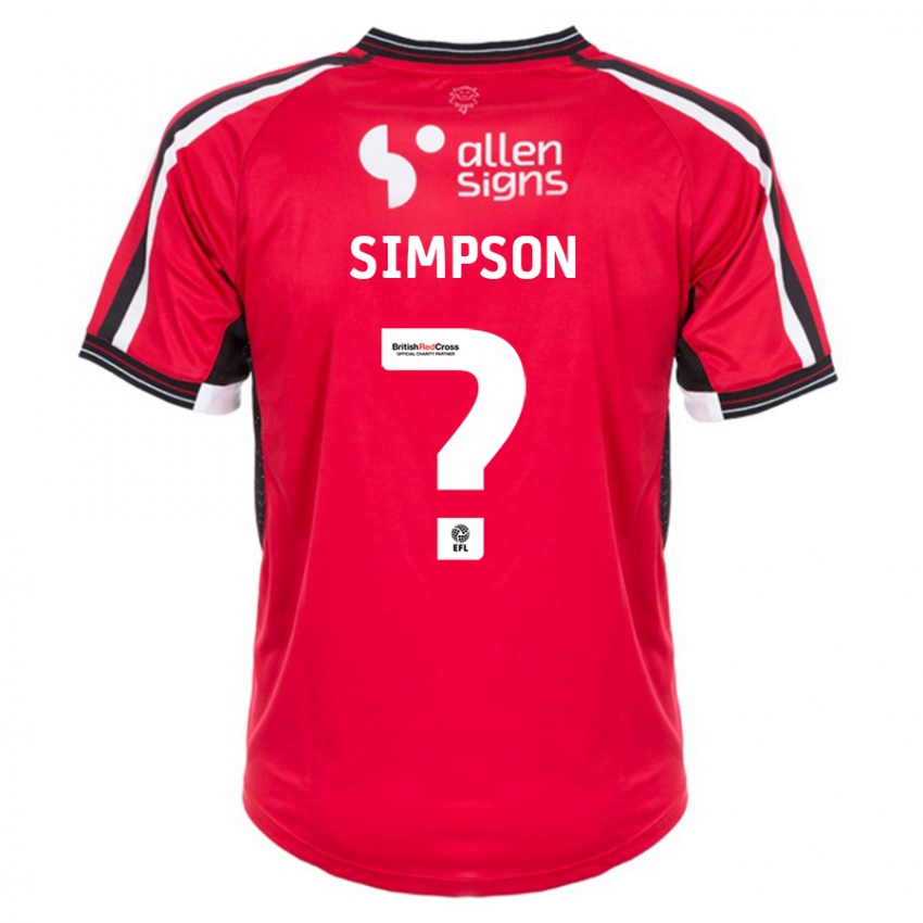Hombre Camiseta John Simpson #0 Rojo 1ª Equipación 2023/24 La Camisa