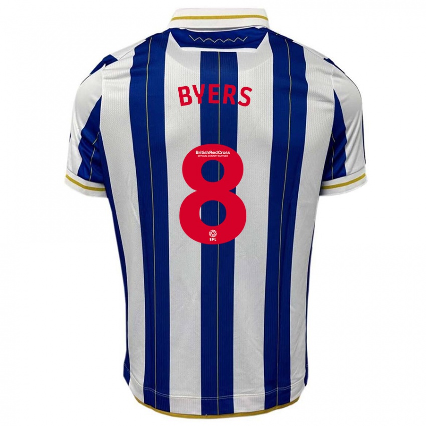 Hombre Camiseta George Byers #8 Azul Blanco 1ª Equipación 2023/24 La Camisa