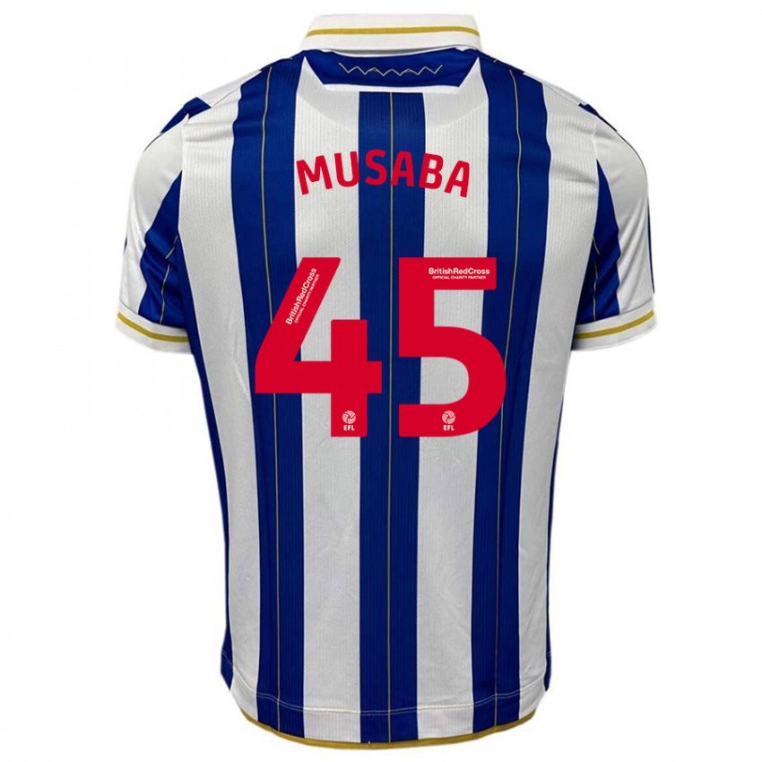 Hombre Camiseta Anthony Musaba #45 Azul Blanco 1ª Equipación 2023/24 La Camisa