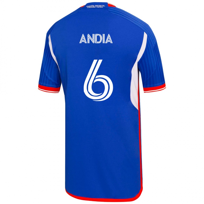 Hombre Camiseta Yonathan Andía #6 Azul 1ª Equipación 2023/24 La Camisa