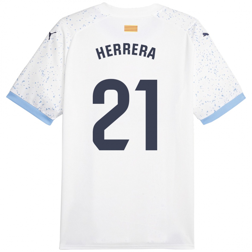 Hombre Camiseta Yangel Herrera #21 Blanco 2ª Equipación 2023/24 La Camisa