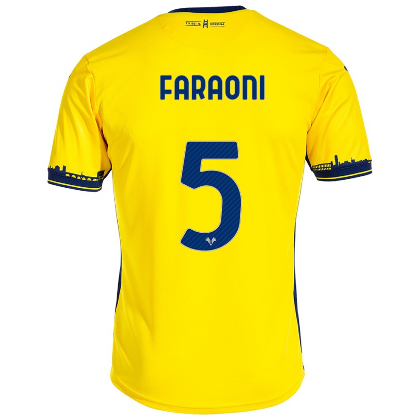 Hombre Camiseta Davide Faraoni #5 Amarillo 2ª Equipación 2023/24 La Camisa