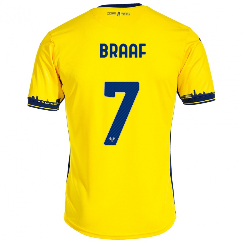 Hombre Camiseta Jayden Braaf #7 Amarillo 2ª Equipación 2023/24 La Camisa