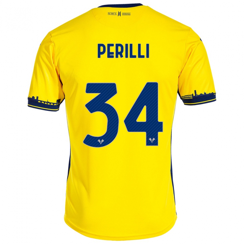 Hombre Camiseta Simone Perilli #34 Amarillo 2ª Equipación 2023/24 La Camisa