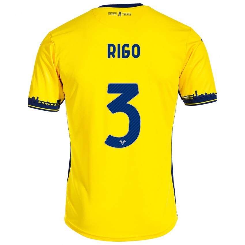 Hombre Camiseta Mattia Rigo #3 Amarillo 2ª Equipación 2023/24 La Camisa