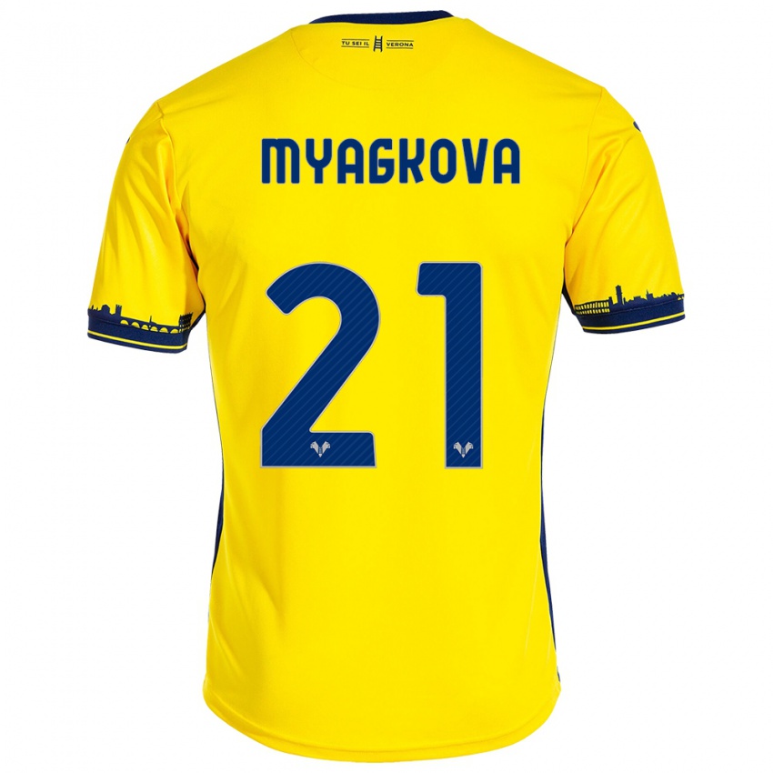 Hombre Camiseta Alina Myagkova #21 Amarillo 2ª Equipación 2023/24 La Camisa