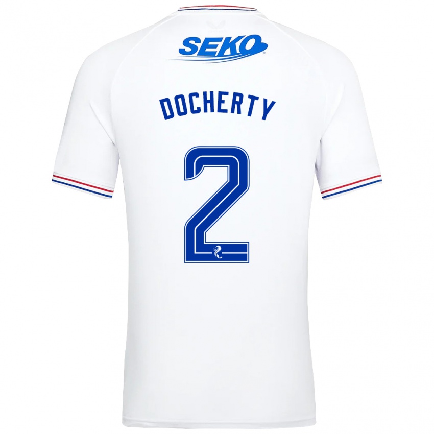 Hombre Camiseta Nicola Docherty #2 Blanco 2ª Equipación 2023/24 La Camisa