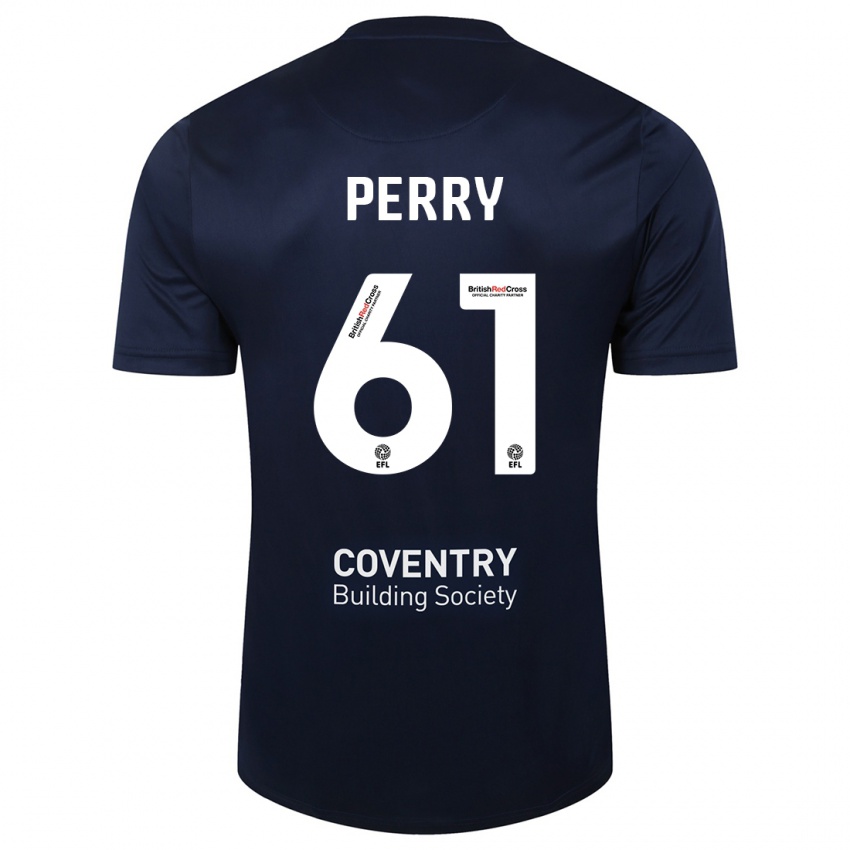 Hombre Camiseta Callum Perry #61 Rojo Azul Marino 2ª Equipación 2023/24 La Camisa