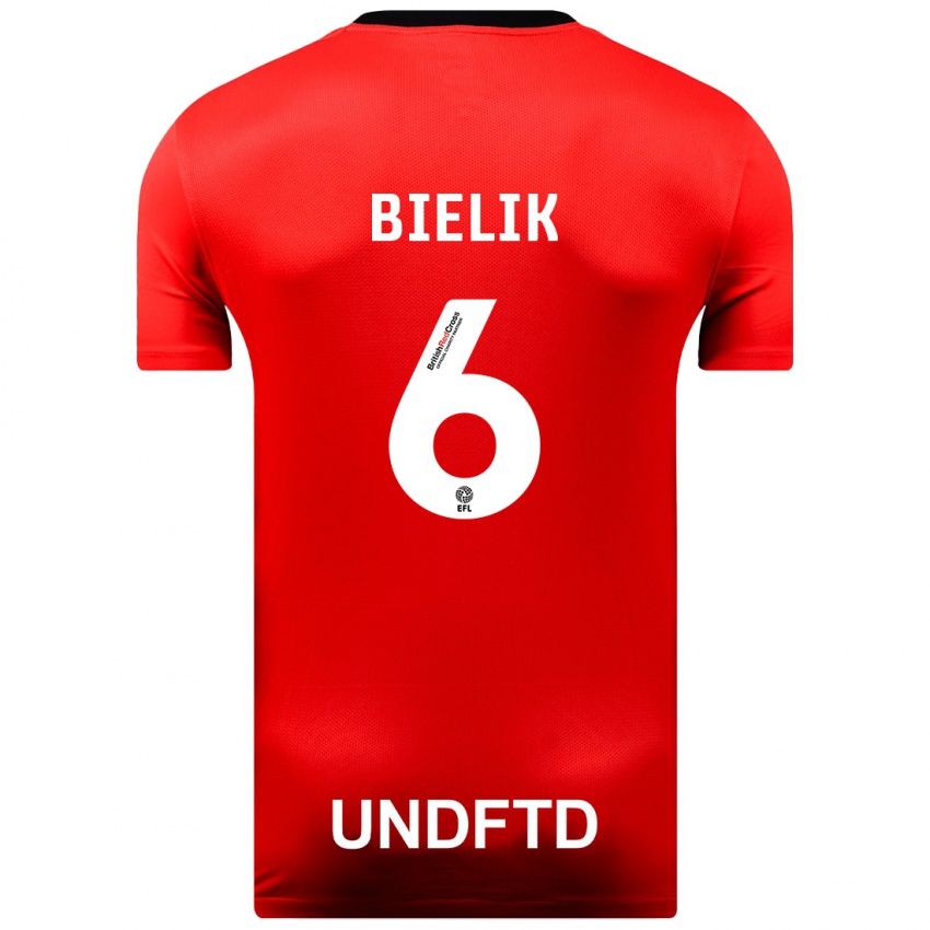 Hombre Camiseta Krystian Bielik #6 Rojo 2ª Equipación 2023/24 La Camisa