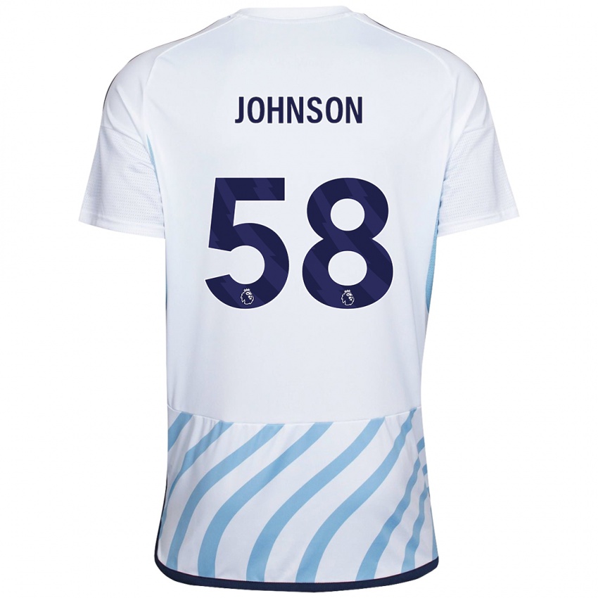 Hombre Camiseta Pharrell Johnson #58 Blanco Azul 2ª Equipación 2023/24 La Camisa