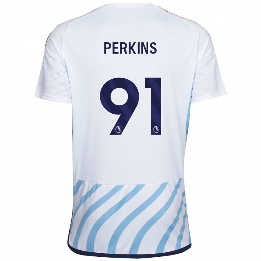 Hombre Camiseta Jack Perkins #91 Blanco Azul 2ª Equipación 2023/24 La Camisa