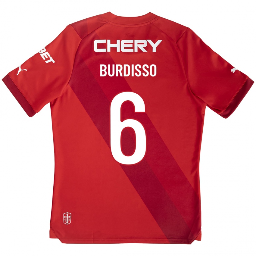 Hombre Camiseta Guillermo Burdisso #6 Rojo 2ª Equipación 2023/24 La Camisa