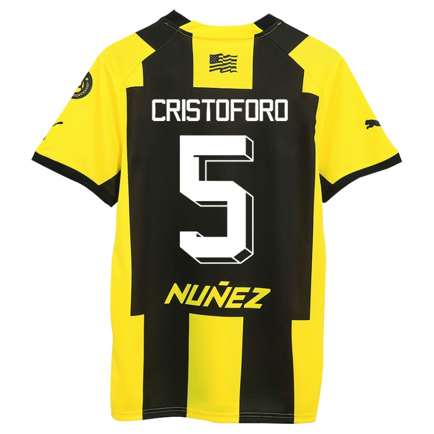 Mujer Camiseta Sebastián Cristóforo #5 Amarillo Negro 1ª Equipación 2023/24 La Camisa