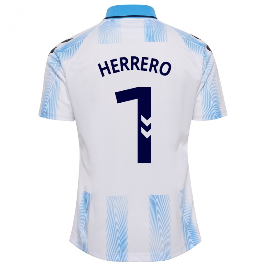 Mujer Camiseta Alfonso Herrero #1 Blanco Azul 1ª Equipación 2023/24 La Camisa