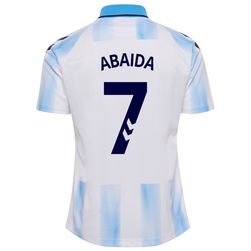 Mujer Camiseta Haitam Abaida #7 Blanco Azul 1ª Equipación 2023/24 La Camisa