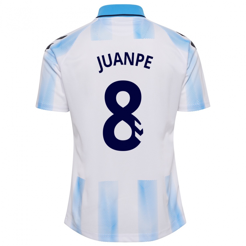 Mujer Camiseta Juanpe #8 Blanco Azul 1ª Equipación 2023/24 La Camisa