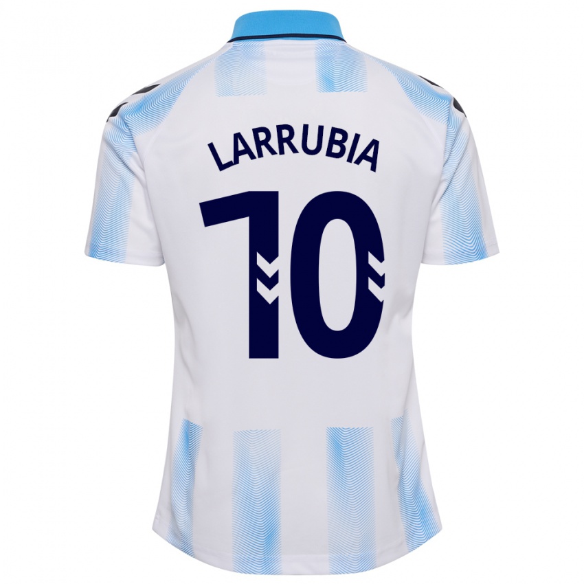 Mujer Camiseta David Larrubia #10 Blanco Azul 1ª Equipación 2023/24 La Camisa