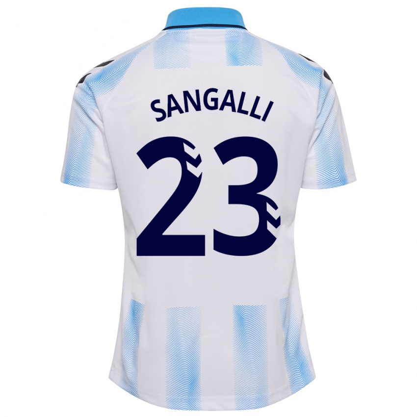 Mujer Camiseta Luca Sangalli #23 Blanco Azul 1ª Equipación 2023/24 La Camisa