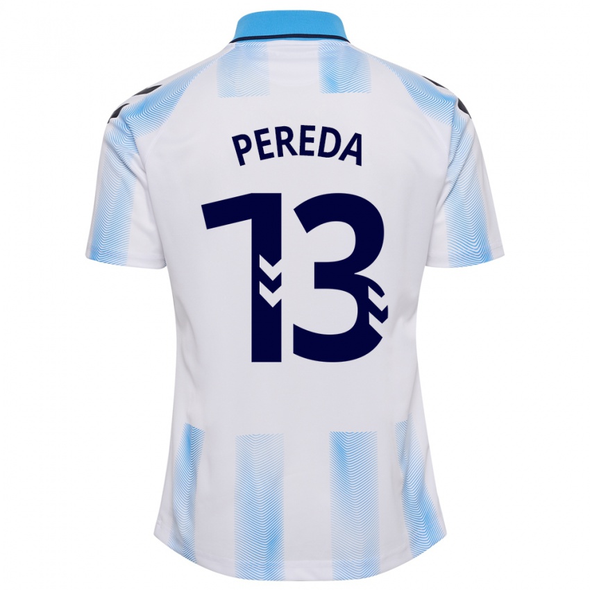 Mujer Camiseta Adrián Pereda #13 Blanco Azul 1ª Equipación 2023/24 La Camisa