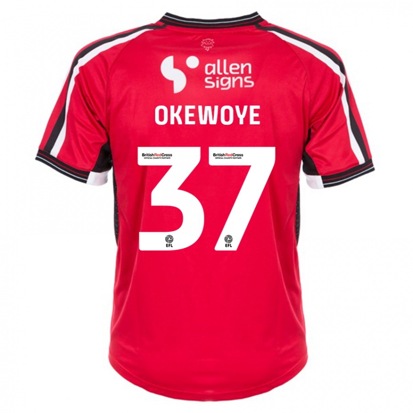 Mujer Camiseta Gbolahan Okewoye #37 Rojo 1ª Equipación 2023/24 La Camisa