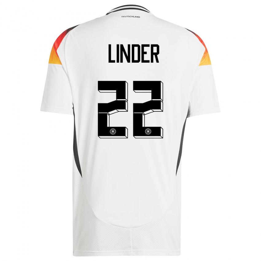 Niño Camiseta Alemania Sarai Linder #22 Blanco 1ª Equipación 24-26 La Camisa