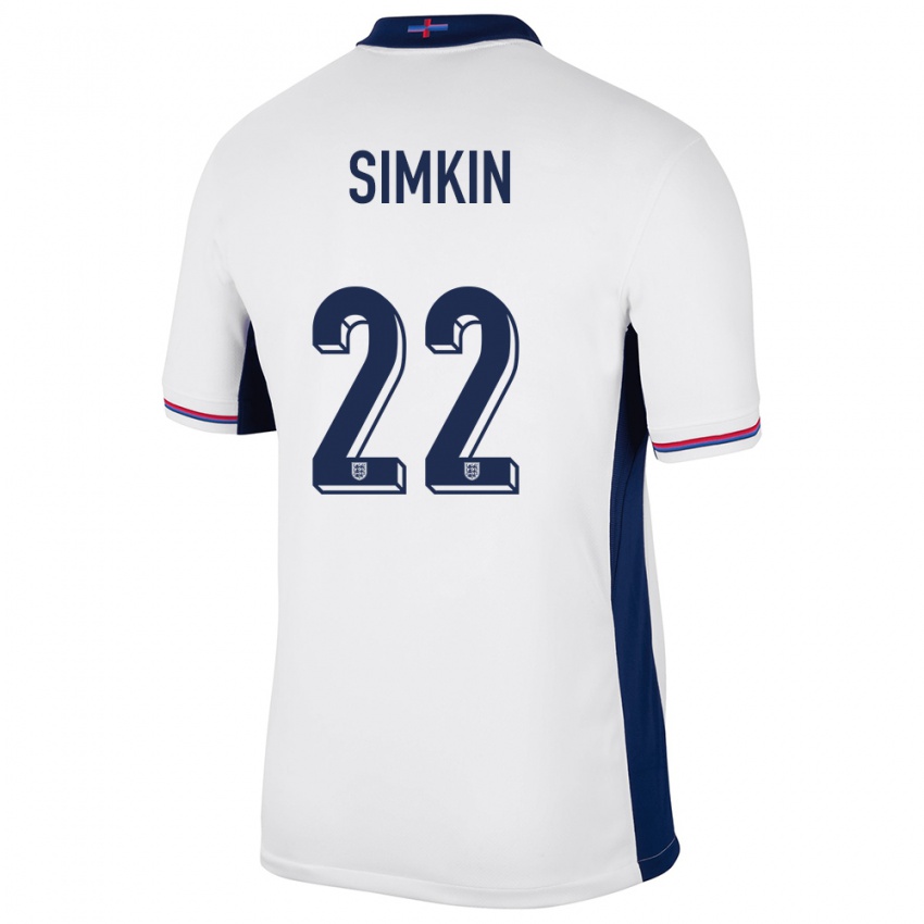 Niño Camiseta Inglaterra Tommy Simkin #22 Blanco 1ª Equipación 24-26 La Camisa