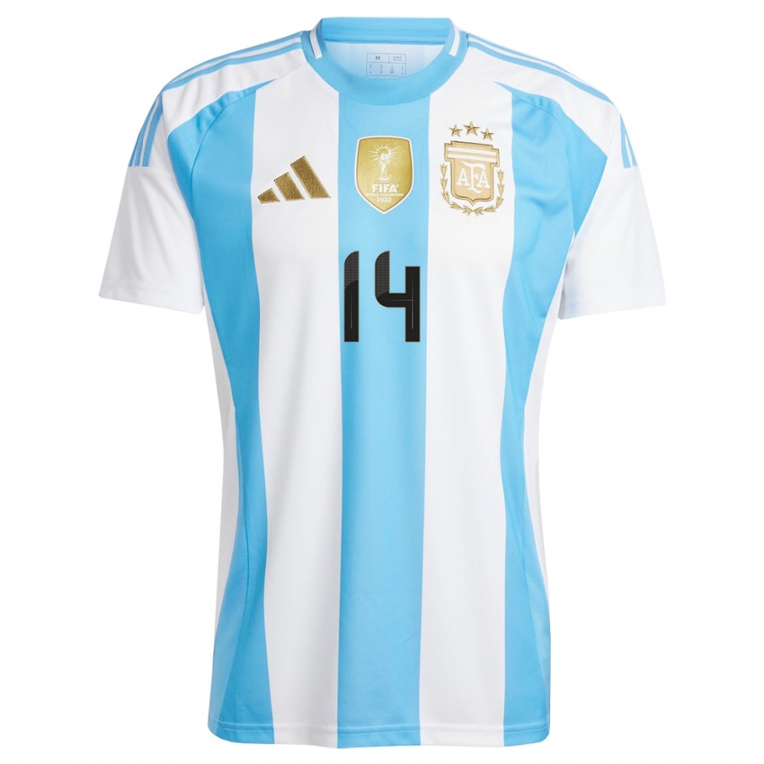 Niño Camiseta Argentina Javier Mascherano #14 Blanco Azul 1ª Equipación 24-26 La Camisa