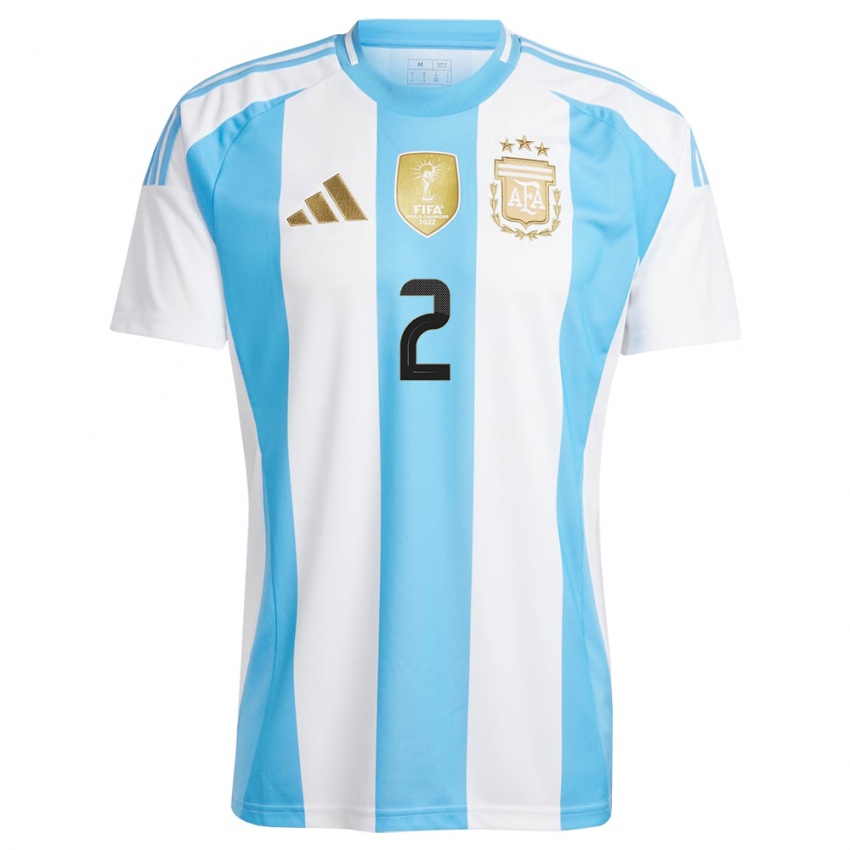Niño Camiseta Argentina Lautaro Di Lollo #2 Blanco Azul 1ª Equipación 24-26 La Camisa
