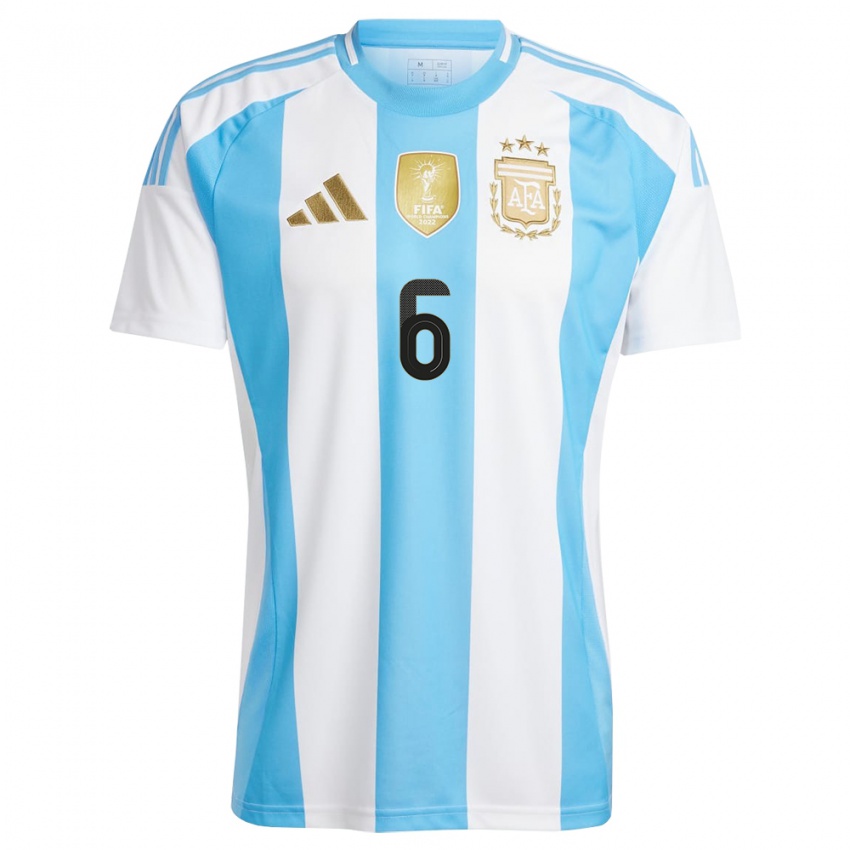 Niño Camiseta Argentina German Pezzella #6 Blanco Azul 1ª Equipación 24-26 La Camisa