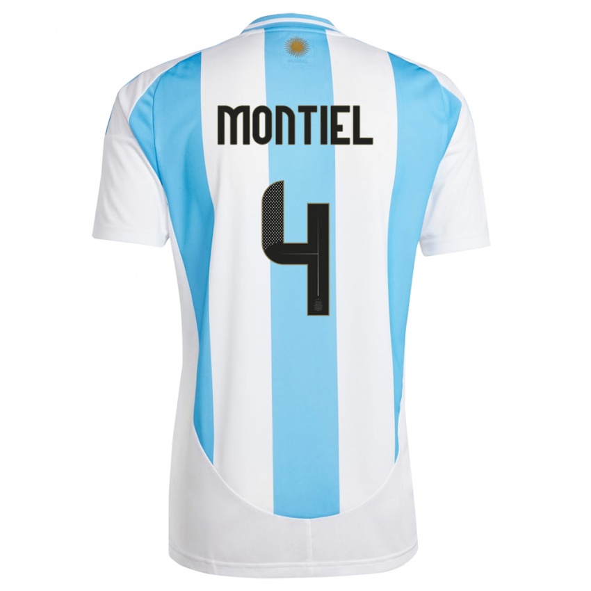 Niño Camiseta Argentina Gonzalo Montiel #4 Blanco Azul 1ª Equipación 24-26 La Camisa