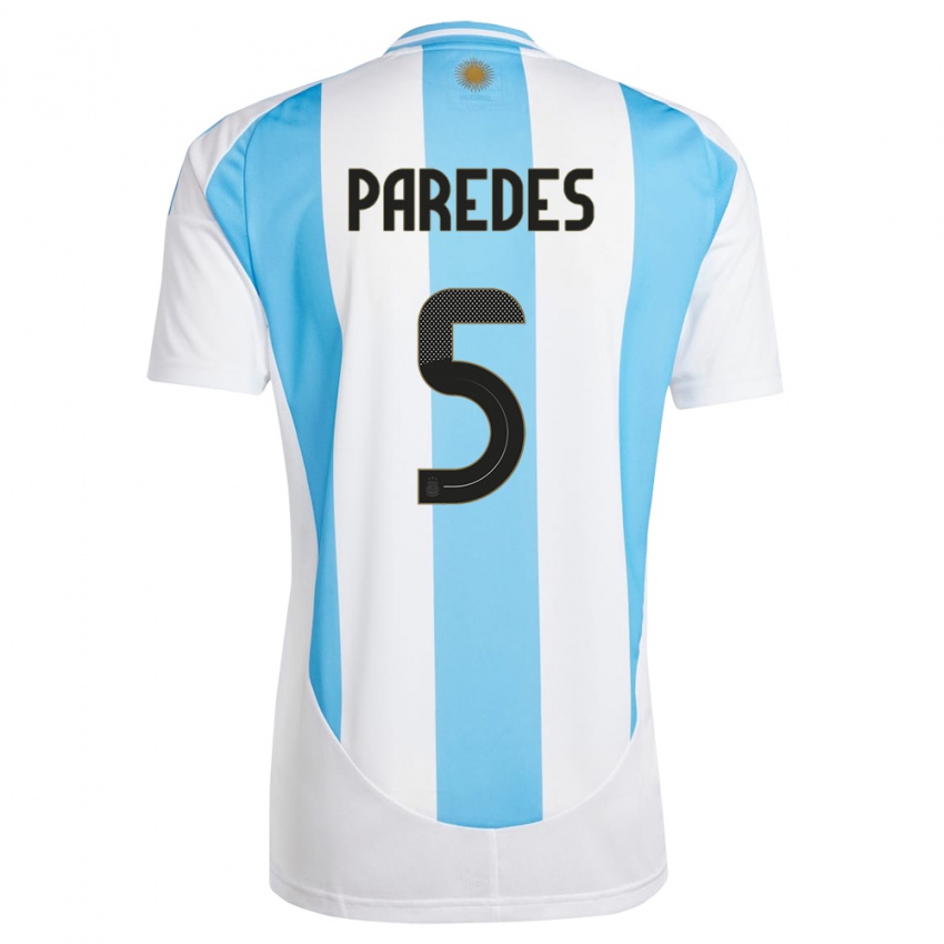 Niño Camiseta Argentina Leandro Paredes #5 Blanco Azul 1ª Equipación 24-26 La Camisa
